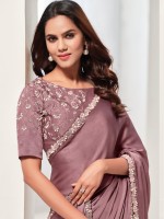 Dusty Pink Crepe Satin Silk Saree